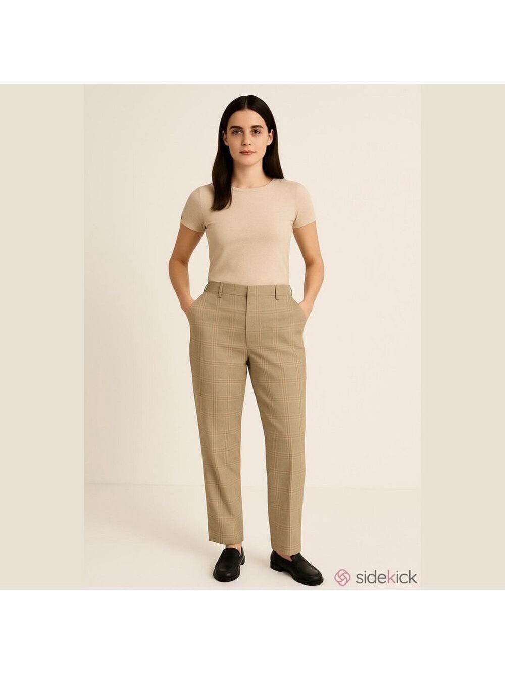 H&M high waisted Plaid Tan Trousers size 8